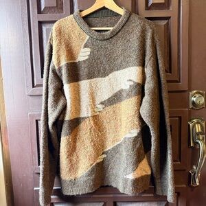 Vintage BRAUN Men's Crewneck Sweater in Brown & Cream Multi-Tone Wool Blend